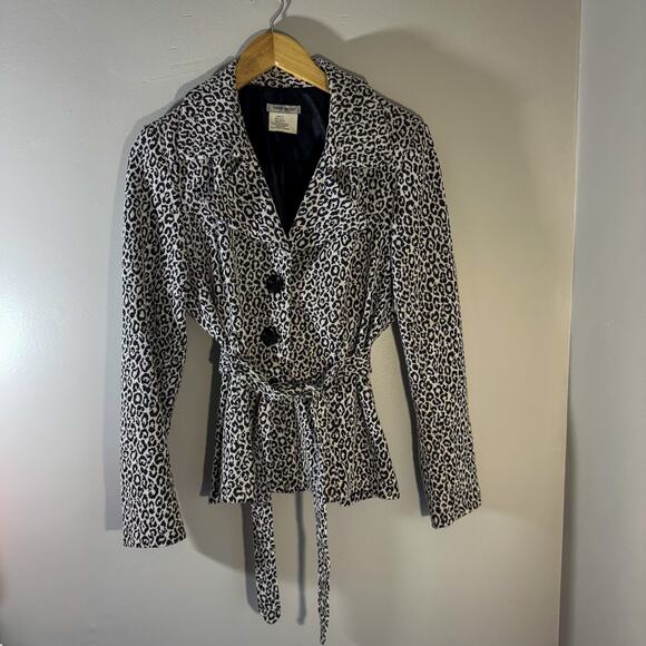90s Harvé Benard Leopard Print Belted Jacket | Peplum Blazer Made in USA | L - Picture 2 of 4